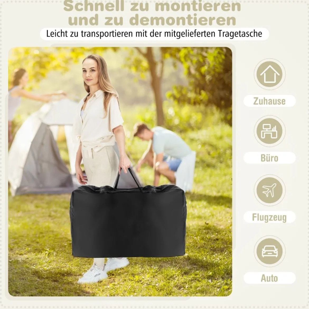 2 in 1 Beistellbett & Stubenwagen mit 7 Verstellbaren Höhen & Matratze & Tragetasche & Gurte