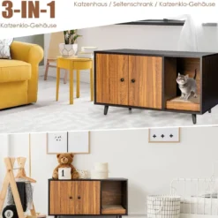 2 in 1 Beistelltisch & Katzenschrank mit Kratzbrett Katzentoilette 90 x 50 x 50 cm