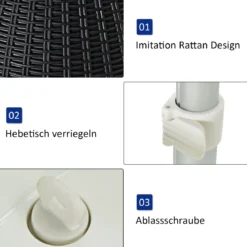 3 in 1 Beistelltisch 30L Kühlbox Hocker Gartentisch höhenverstellbar Eiskühler Schwarz