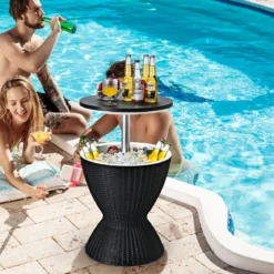 3 in 1 Beistelltisch 30L Kühlbox Hocker Gartentisch höhenverstellbar Eiskühler Schwarz