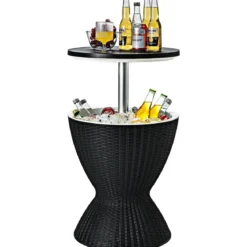 3 in 1 Beistelltisch 30L Kühlbox Hocker Gartentisch höhenverstellbar Eiskühler Schwarz