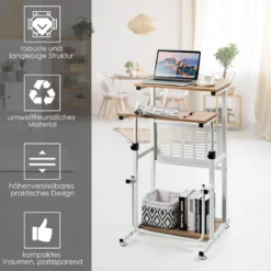2-in-1-Bürotisch mit Höhenverstellbarer Tischplatte für Präsentationen 55 x 53 x 98 cm