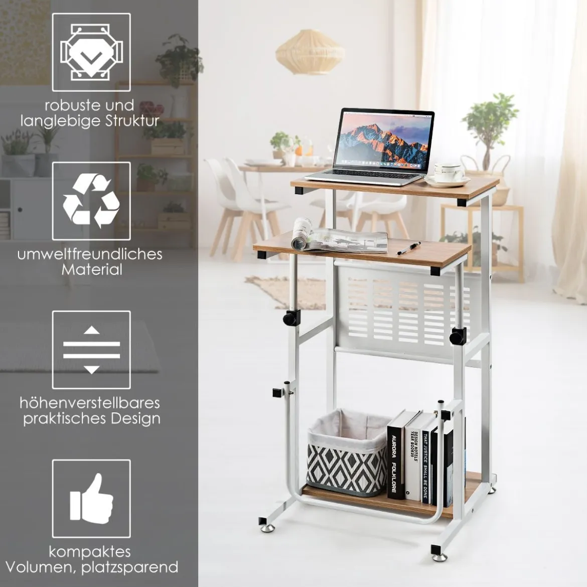 2-in-1-Bürotisch mit Höhenverstellbarer Tischplatte für Präsentationen 55 x 53 x 98 cm