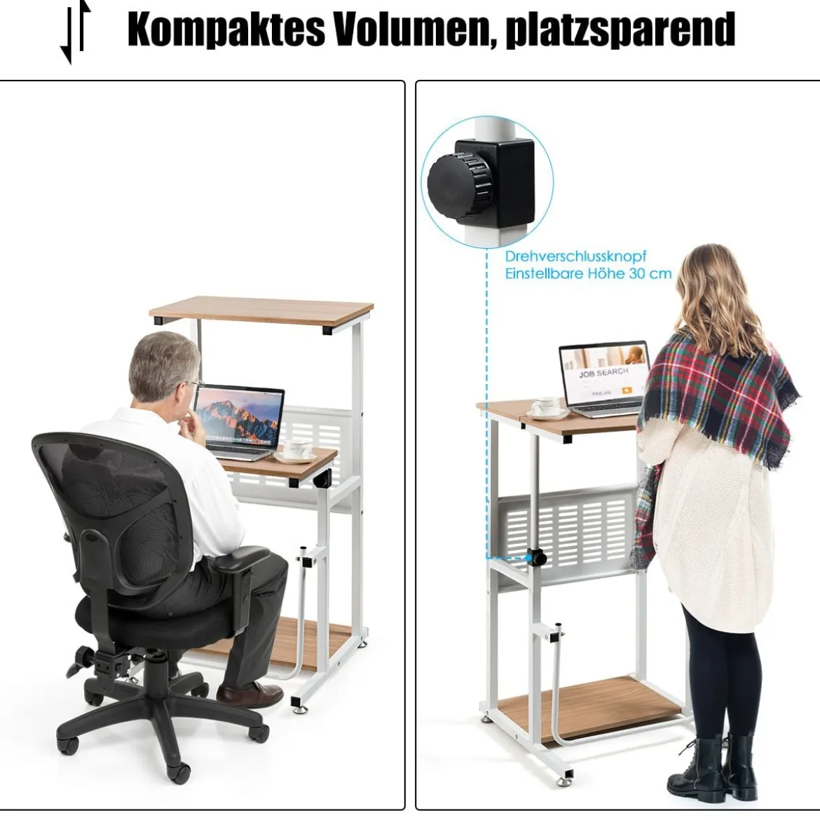 2-in-1-Bürotisch mit Höhenverstellbarer Tischplatte für Präsentationen 55 x 53 x 98 cm