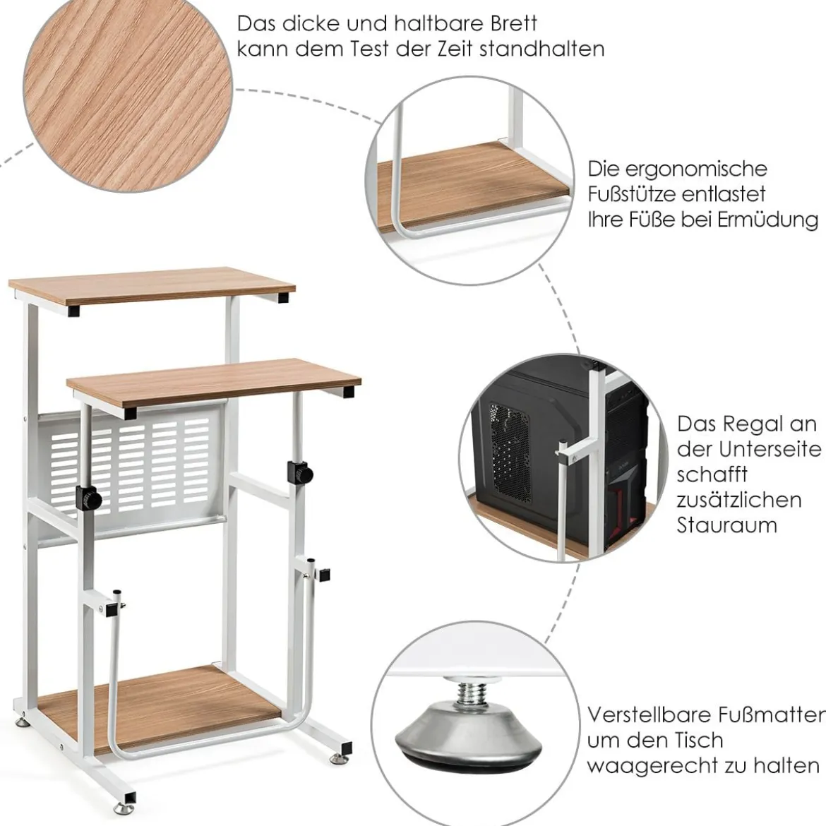 2-in-1-Bürotisch mit Höhenverstellbarer Tischplatte für Präsentationen 55 x 53 x 98 cm