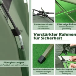5 in 1 Campingzelt Feldbett für 2 Personen Luftmatratze Kissen Schlafsack Tragbar Grün