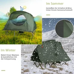 4 in 1 Campingzelt Set für 2 Personen mit Abdeckung und Matratze 194 x 146 x 160 cm Grün
