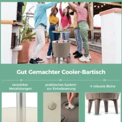 3 in 1 Cool Bar Beistelltisch mit anhebbarer Tischplatte 38L Outdoor Bier- und Weinkühler Braun
