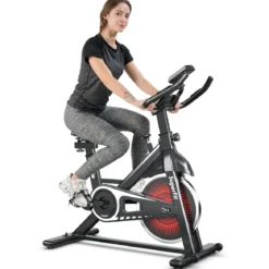 Indoor Fahrrad mit 6KG Schwungrad Heimtrainer Fitnessbike bis 120KG belastbar Rot