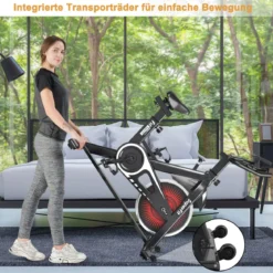 Indoor Fahrrad mit 6KG Schwungrad Heimtrainer Fitnessbike bis 120KG belastbar Rot