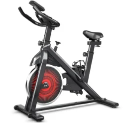 Indoor Fahrrad mit 6KG Schwungrad Heimtrainer Fitnessbike bis 120KG belastbar Rot