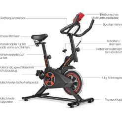 Indoor Fahrrad mit 6KG Schwungrad Heimtrainer Fahrrad LCD-Anzeige Schwarz und Rot