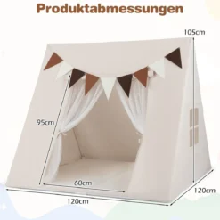 Indoor Kinder Spielzelt mit Waschbarer Gepolsterter Matte & Bunte Fahnen Schlafzelt