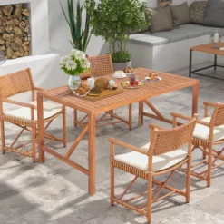 Indoor & Outdoor Esstisch aus Akazienholz für 4-6 Personen rechteckiger Gartentisch 140x75x75cm