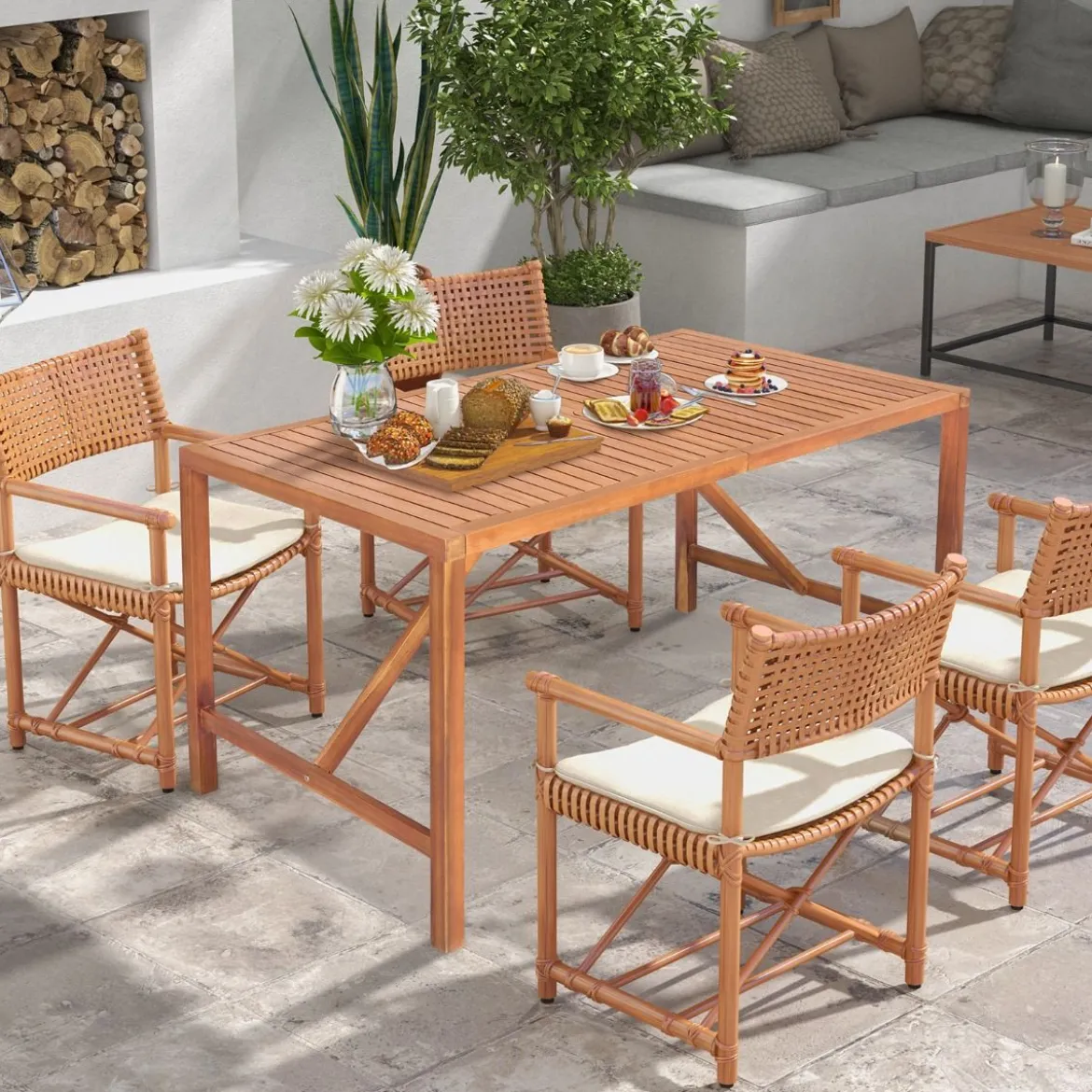 Indoor & Outdoor Esstisch aus Akazienholz für 4-6 Personen rechteckiger Gartentisch 140x75x75cm