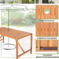 Indoor & Outdoor Esstisch aus Akazienholz für 4-6 Personen rechteckiger Gartentisch 140x75x75cm