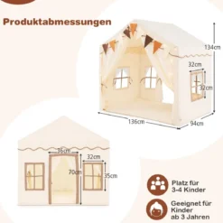 Indoor Spielzelt mit 2 Eingängen & Sternenlichtern & Maschinenwaschbarer Baumwollmatte
