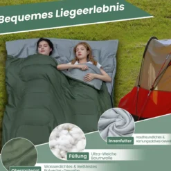 2 in 1 Doppelschlafsack Einzelschlafsack XL Deckenschlafsack mit 2 Kissen 220 x 150 cm