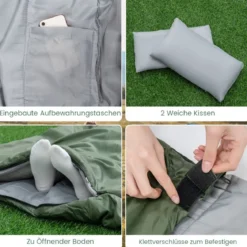 2 in 1 Doppelschlafsack Einzelschlafsack XL Deckenschlafsack mit 2 Kissen 220 x 150 cm