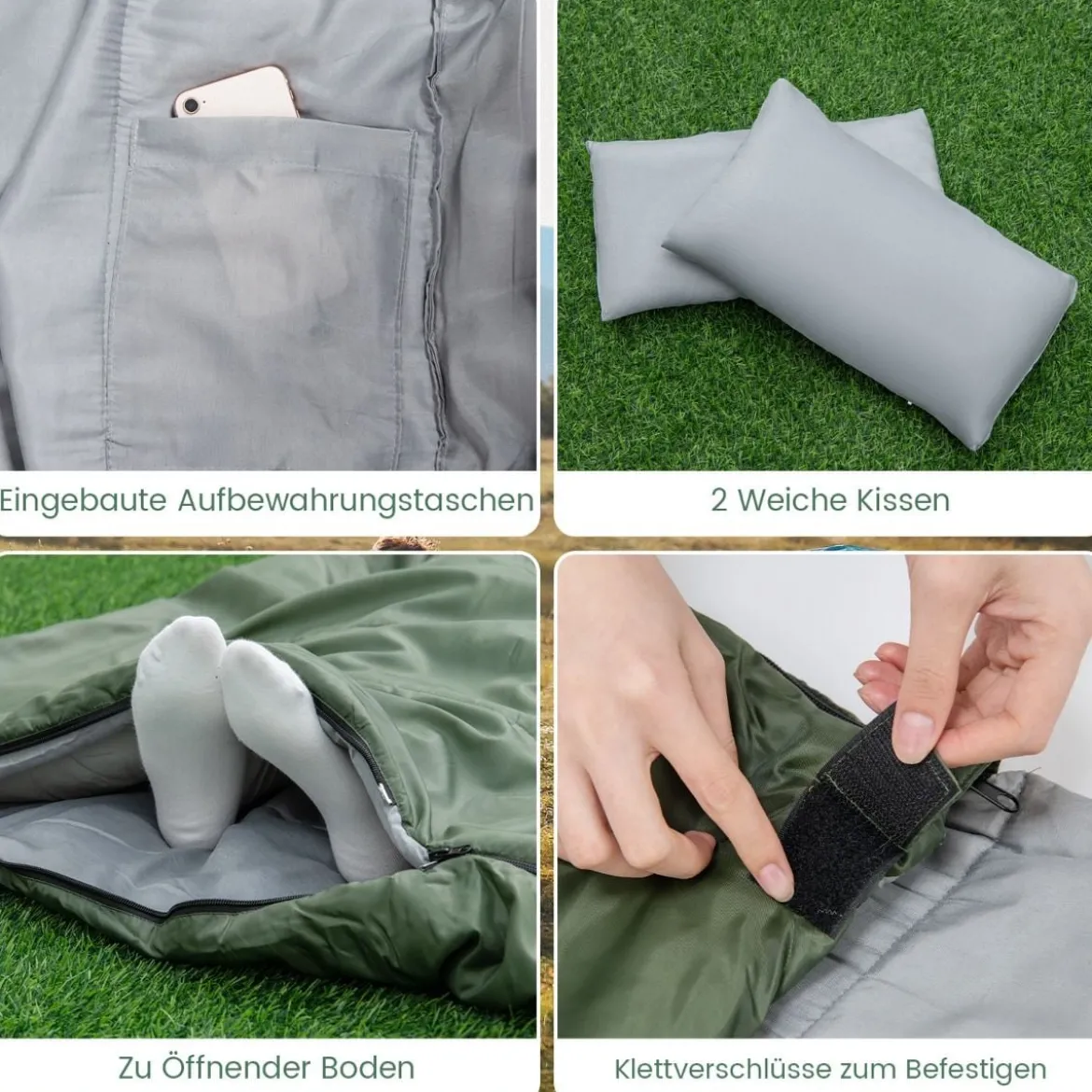 2 in 1 Doppelschlafsack Einzelschlafsack XL Deckenschlafsack mit 2 Kissen 220 x 150 cm