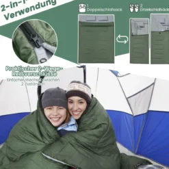 2 in 1 Doppelschlafsack Einzelschlafsack XL Deckenschlafsack mit 2 Kissen 220 x 150 cm