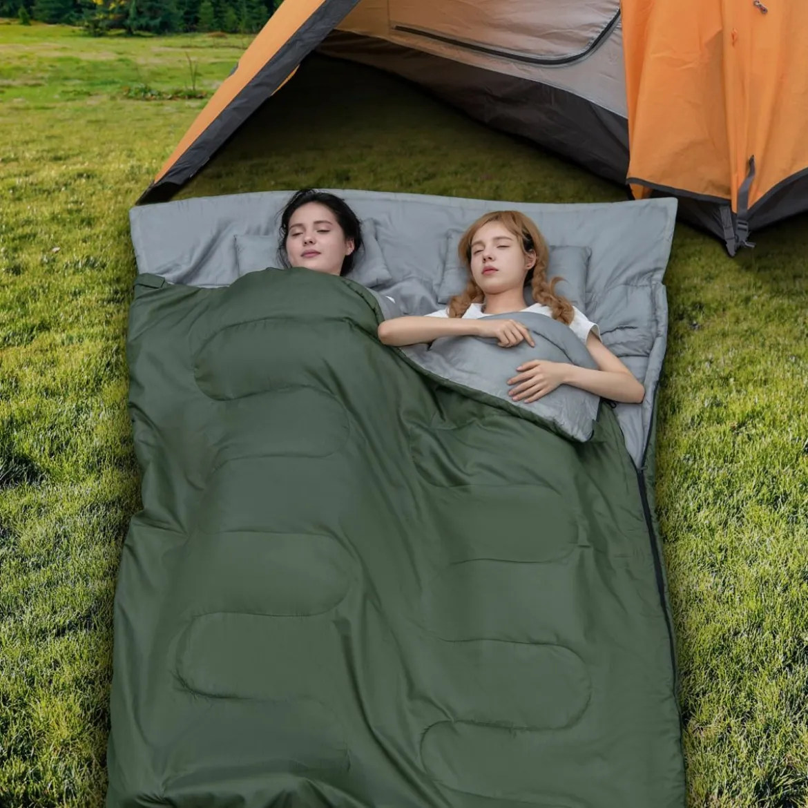 2 in 1 Doppelschlafsack Einzelschlafsack XL Deckenschlafsack mit 2 Kissen 220 x 150 cm