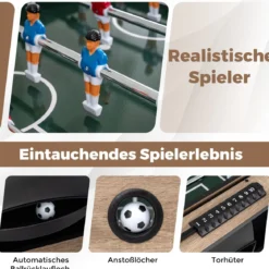 2 in 1 Drehbarer Spieltisch 124 cm Kickertisch & Billard Kombination Spieltisch-Set für Jugendliche Braun