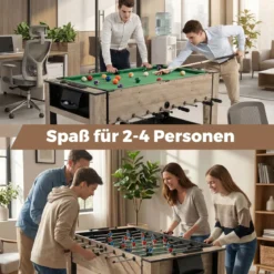 2 in 1 Drehbarer Spieltisch 124 cm Kickertisch & Billard Kombination Spieltisch-Set für Jugendliche Braun