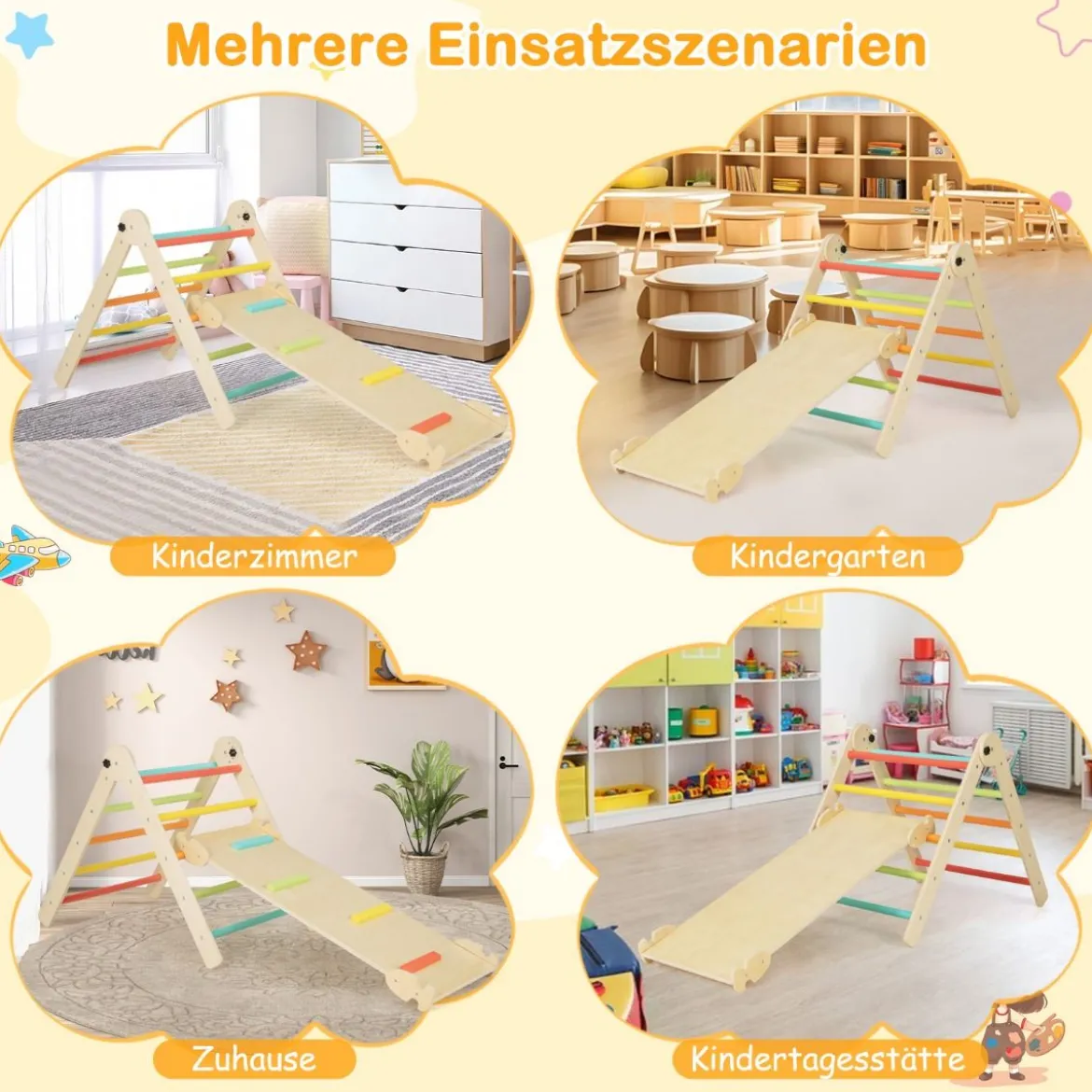 3 in 1 dreieckiges Kletterspielzeug faltbares & höhenverstellbares Dreiecksset für Kleinkinder Bunt