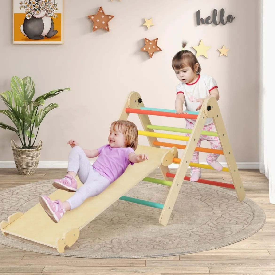 3 in 1 dreieckiges Kletterspielzeug faltbares & höhenverstellbares Dreiecksset für Kleinkinder Bunt