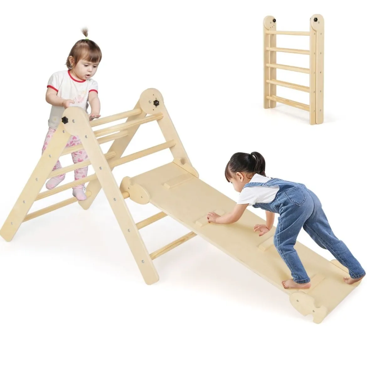 3 in 1 dreieckiges Kletterspielzeug faltbares & höhenverstellbares Dreiecksset für Kleinkinder Natur