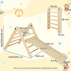 3 in 1 dreieckiges Kletterspielzeug faltbares & höhenverstellbares Dreiecksset für Kleinkinder Natur