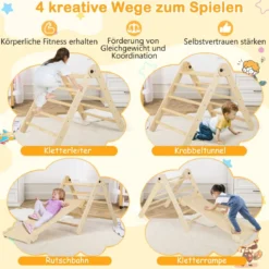 3 in 1 dreieckiges Kletterspielzeug faltbares & höhenverstellbares Dreiecksset für Kleinkinder Natur