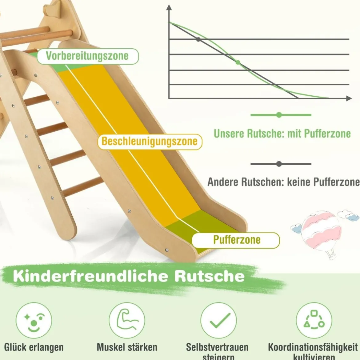 2-in-1-Dreiecks-Kletterset Dreiecke Kletterleiter aus Holz Natur