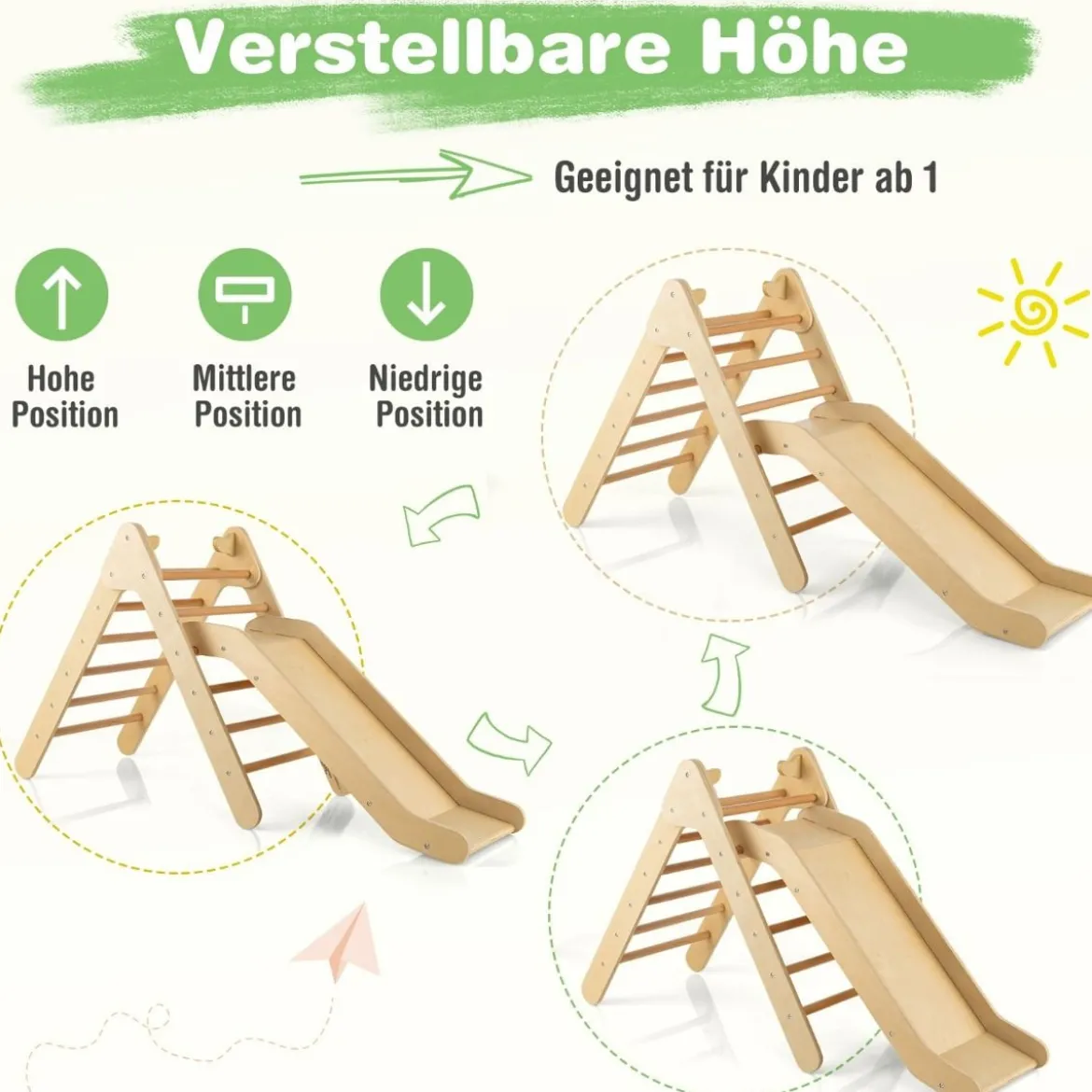 2-in-1-Dreiecks-Kletterset Dreiecke Kletterleiter aus Holz Natur