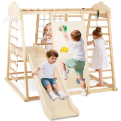 8-in-1 Dschungel-Gymnastikset hölzerne Montessori-Kletterspielzeuge mit Kletterstangen Mehrfarbig/Natur