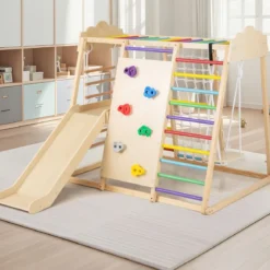 8-in-1 Dschungel-Gymnastikset hölzerne Montessori-Kletterspielzeuge mit Kletterstangen Mehrfarbig/Natur