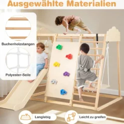 8-in-1 Dschungel-Gymnastikset hölzerne Montessori-Kletterspielzeuge mit Kletterstangen Mehrfarbig/Natur