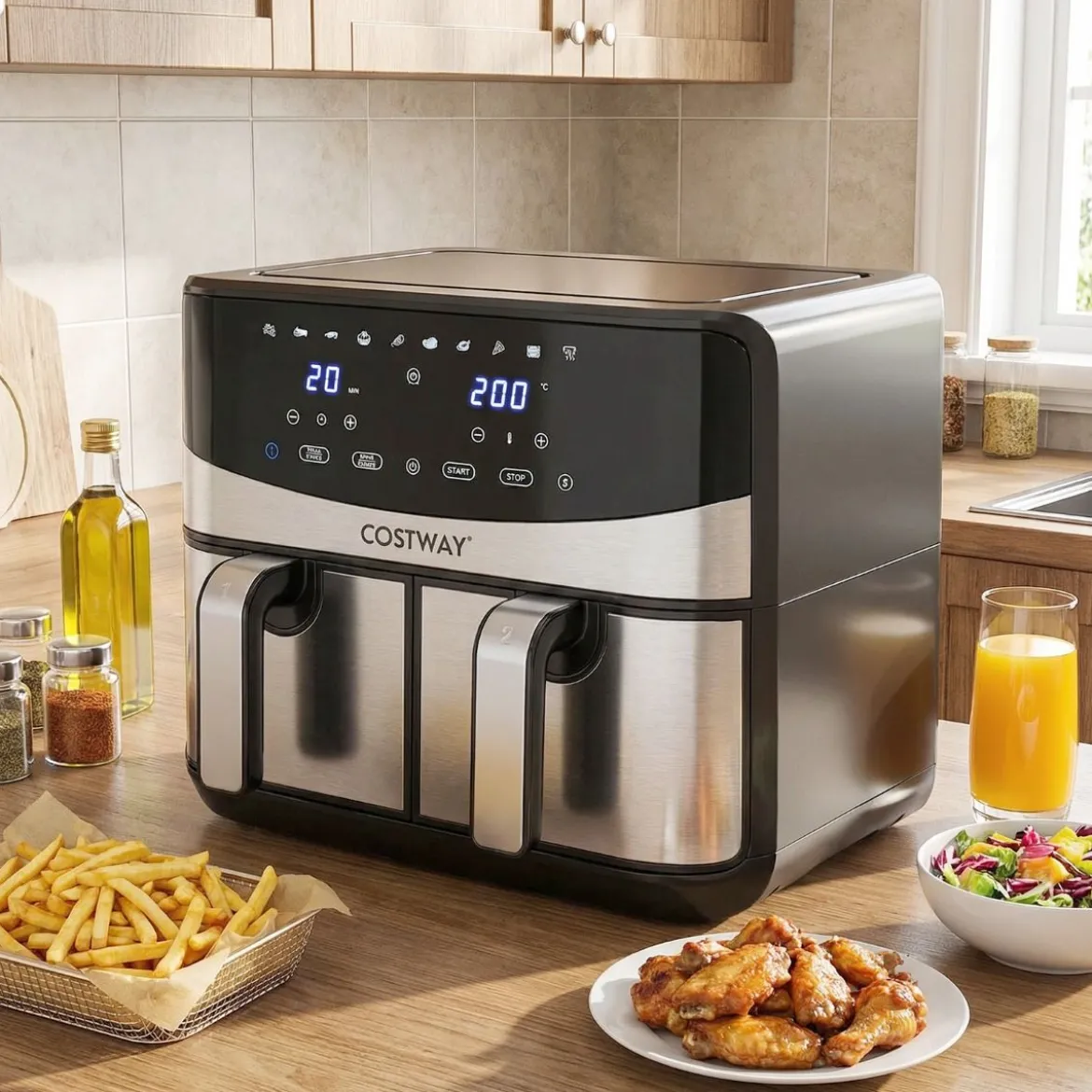 10 in 1 Dual Zone Air Fryer 85 L Heißluftfritteuse mit Sichtfenster & Touchscreen Spülmaschinenfest