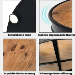 Industrie Couchtisch aus Holz & Metall mit 2 Regalebenen bis 50 kg Belastbar Schwarz