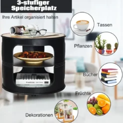 Industrie Couchtisch aus Holz & Metall mit 2 Regalebenen bis 50 kg Belastbar Schwarz
