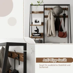 Industrielle Garderobe mit Schuhbank für den Eingangsbereich 122x40x180 cm Rustikales Braun