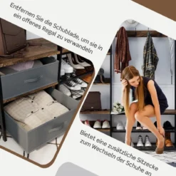 Industrielle Garderobe mit Schuhbank für den Eingangsbereich 122x40x180 cm Rustikales Braun