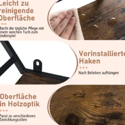 Industrielle Hexagon Wandregal 3-stufiges dekorative schwebende Regal mit Haken Rustikal