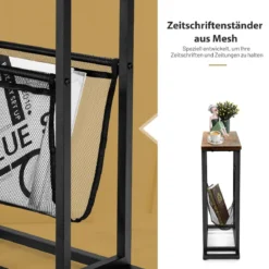 Industrieller Beistelltisch 2-stufiger schmaler Sofatisch 48 x 18 x 54,5 cm Braun + Schwarz