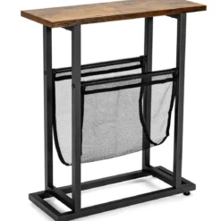 Industrieller Beistelltisch 2-stufiger schmaler Sofatisch 48 x 18 x 54,5 cm Braun + Schwarz