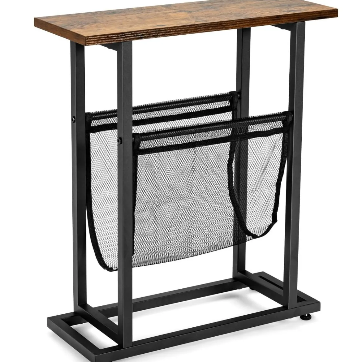 Industrieller Beistelltisch 2-stufiger schmaler Sofatisch 48 x 18 x 54,5 cm Braun + Schwarz