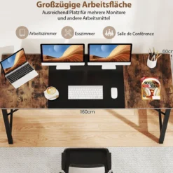 Industrieller Konferenztisch mit Metallrahmen Rechteckiger Computertisch Arbeitstisch
