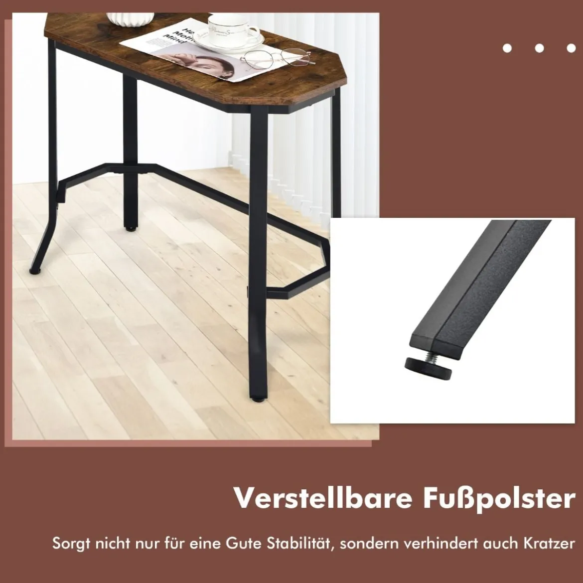 industrieller Sofa-Beistelltisch mit rustikaler Holzmaserung 64 x 32 x 61,5 cm rustikales braun