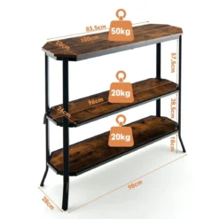 Industrieller 3 stufiger Konsolentisch mit offenen Ablagefächern und Metallrahmen 98 x 28 x 91,5 cm Braun